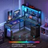 L Shaped Gaming Desk with Pegboard, Reversible Computer Desk with Drawers & Storage Shelves, LED Lights & Power Outlets, Office 3