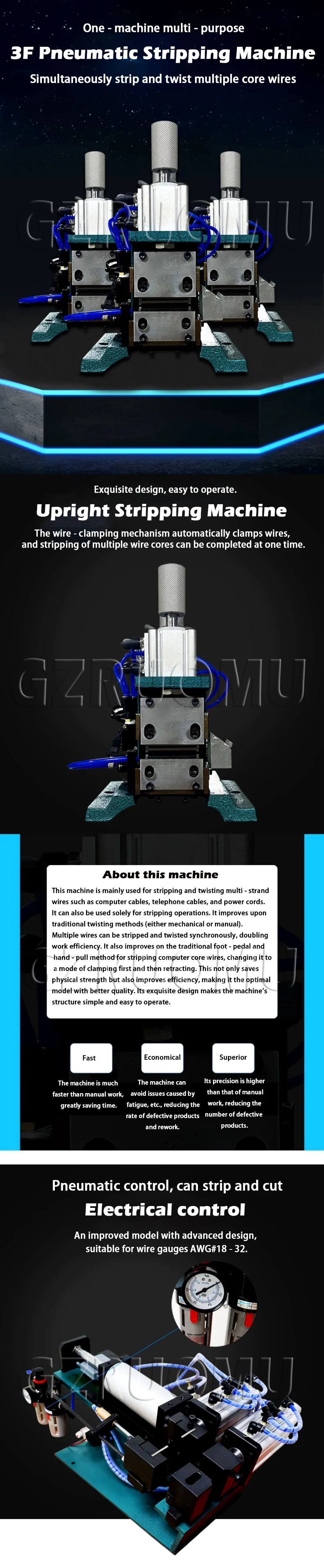 3F Vertical Core Wire Stripping Machine Pneumatic Stripping Twisting Machine Sma