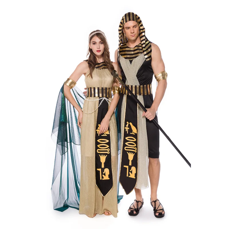

Women Sexy Cleopatra Costume Egyptian Queen Cosplay Adult Men Pharaoh Uniform Halloween Fancy Party Dress Outfit Couples
