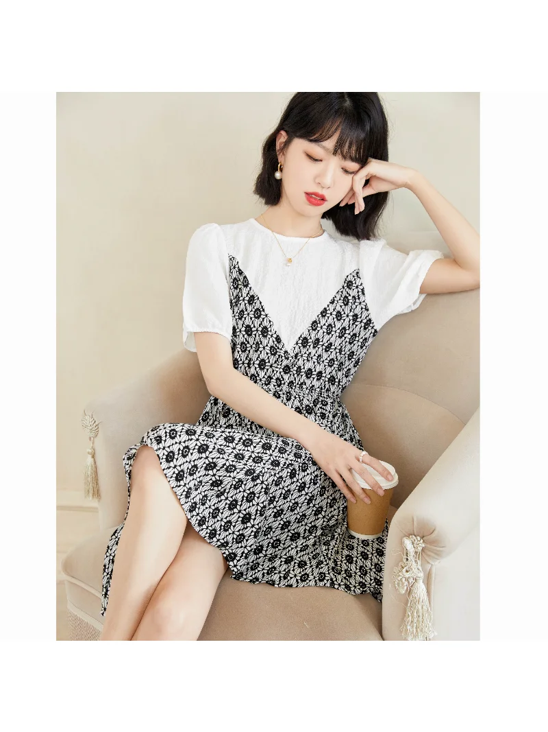 

Women's Vintage Floral Chiffon Dress, Thin and Elegant Daily Versatile Casual Style, Summer