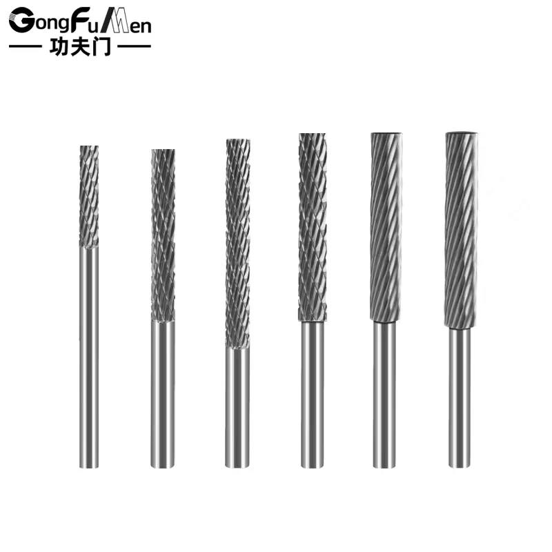 Lengthened tungsten steel grinding head woodworking electric file metal alloy grinding head long handle hard rotary file screw f c type cylindrical carbide rotary file jade grinding ball head engraving tungsten steel 6mm milling cut single double groove