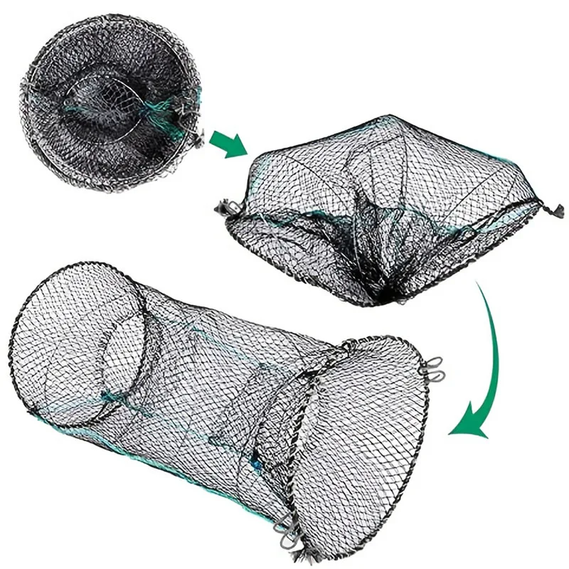 Fishing Net Crab Crayfish Lobster Catcher Pot Trap Eel Live Bait Woven Loop Rope With Black Foldable Portable Fishing Net