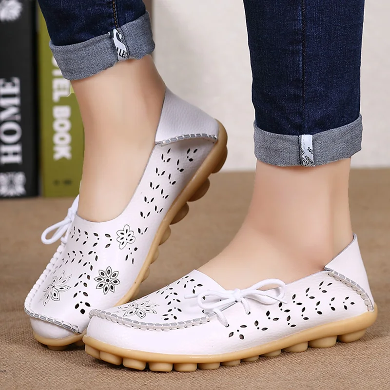 Women Shoes Women Flats Breathable Leather Loafers Slip On Moccasins
