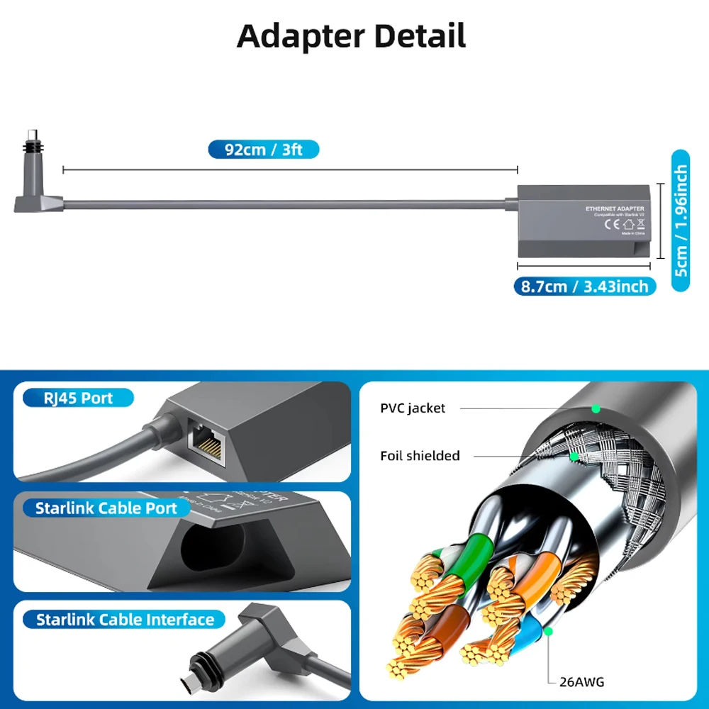 For Wired External Network GEN2 Ethernet Adapter For Starlink Ethernet Adapter Dish Antenna Satellite Internet V2 Powerline