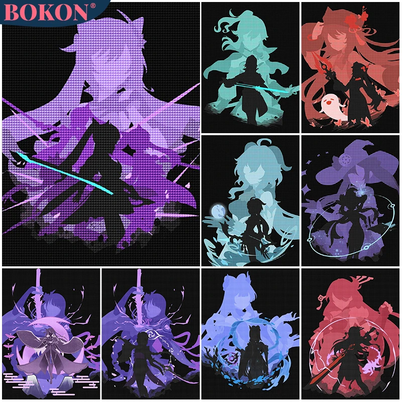 

5D Diamond Painting Genshin Impact Black Outline Series Diamond Embroidery Cartoon Silhouette DIY Diamond Mosaic Home Decoration