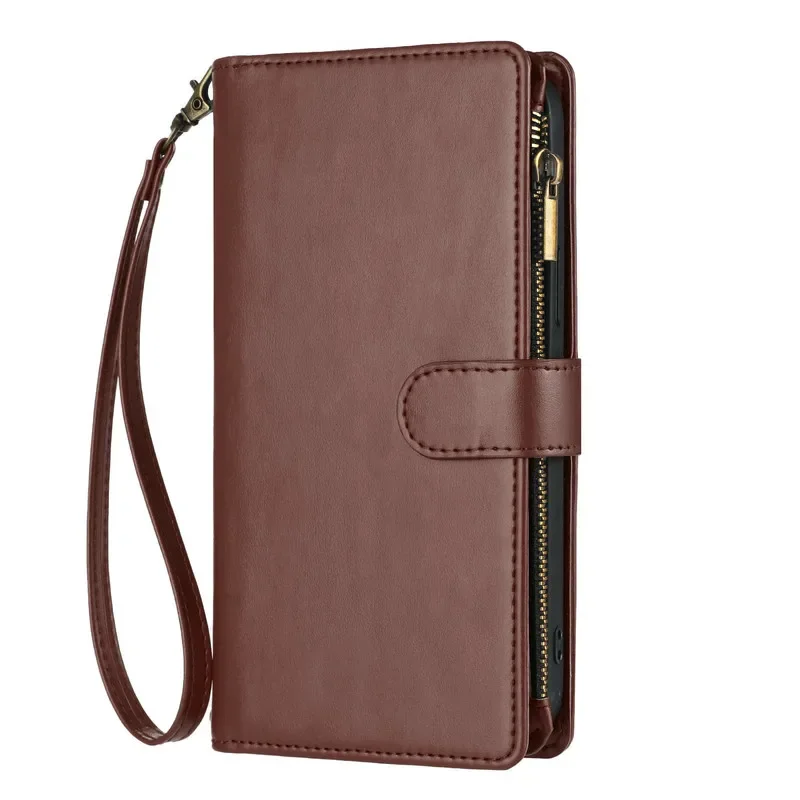 Luxurious Leather Crossbody Wallet with 9-Card Flip Case and Zipper Pocket