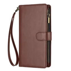 Luxurious Leather Crossbody Wallet with 9 - Card Flip Case and Zipper Pocket - Honor 600 Smart (Brown - Short Strap)
