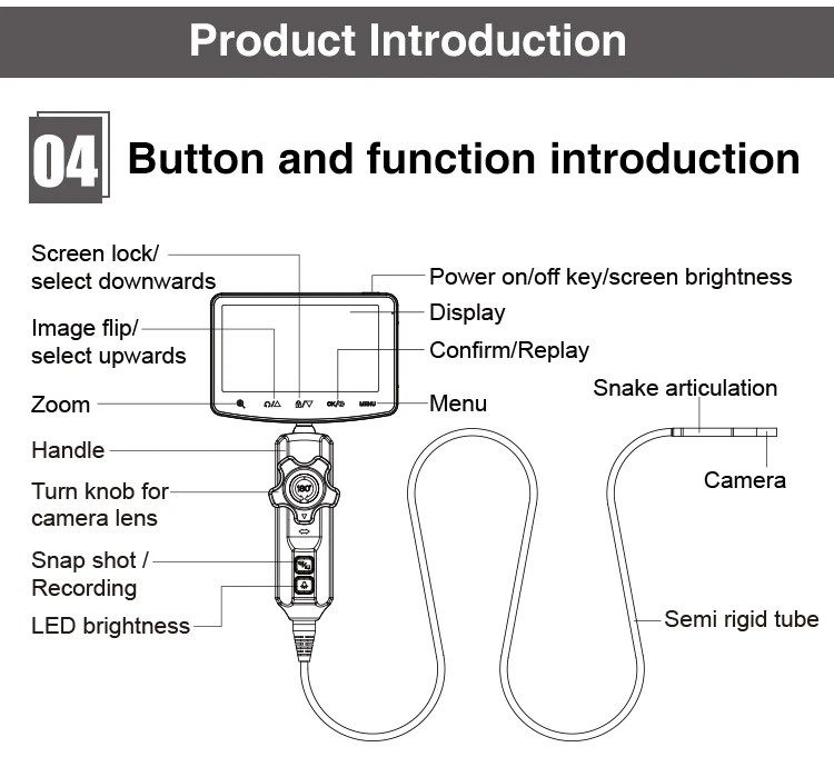 5.0 inch HD display 8.0 mm probe  Handheld industrial borescope 360 degrees joystick articulating