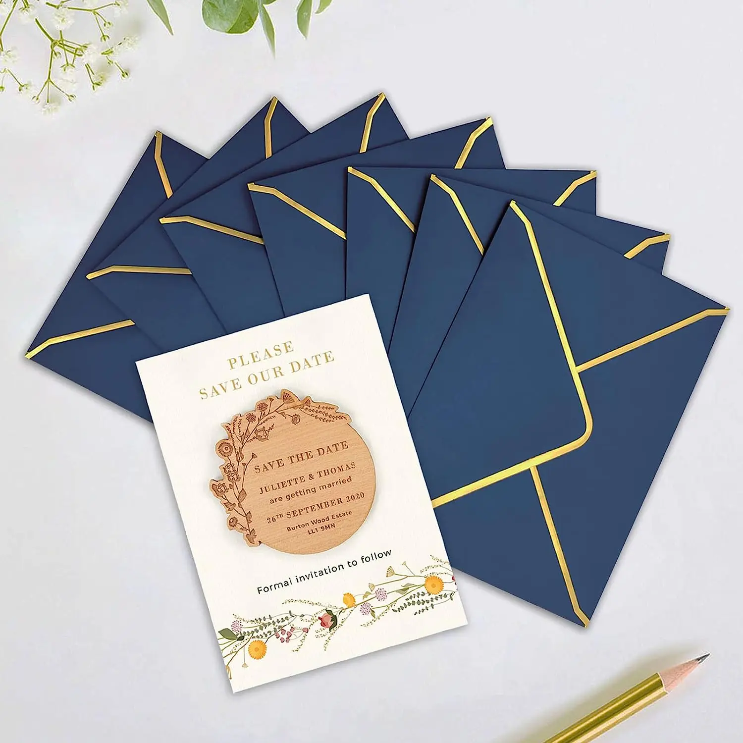 Thickened A7 Envelope 5 x 7" Solid Color Gold Border V Flap Greeting Card Envelope for Wedding Invitation Baby Shower Graduation