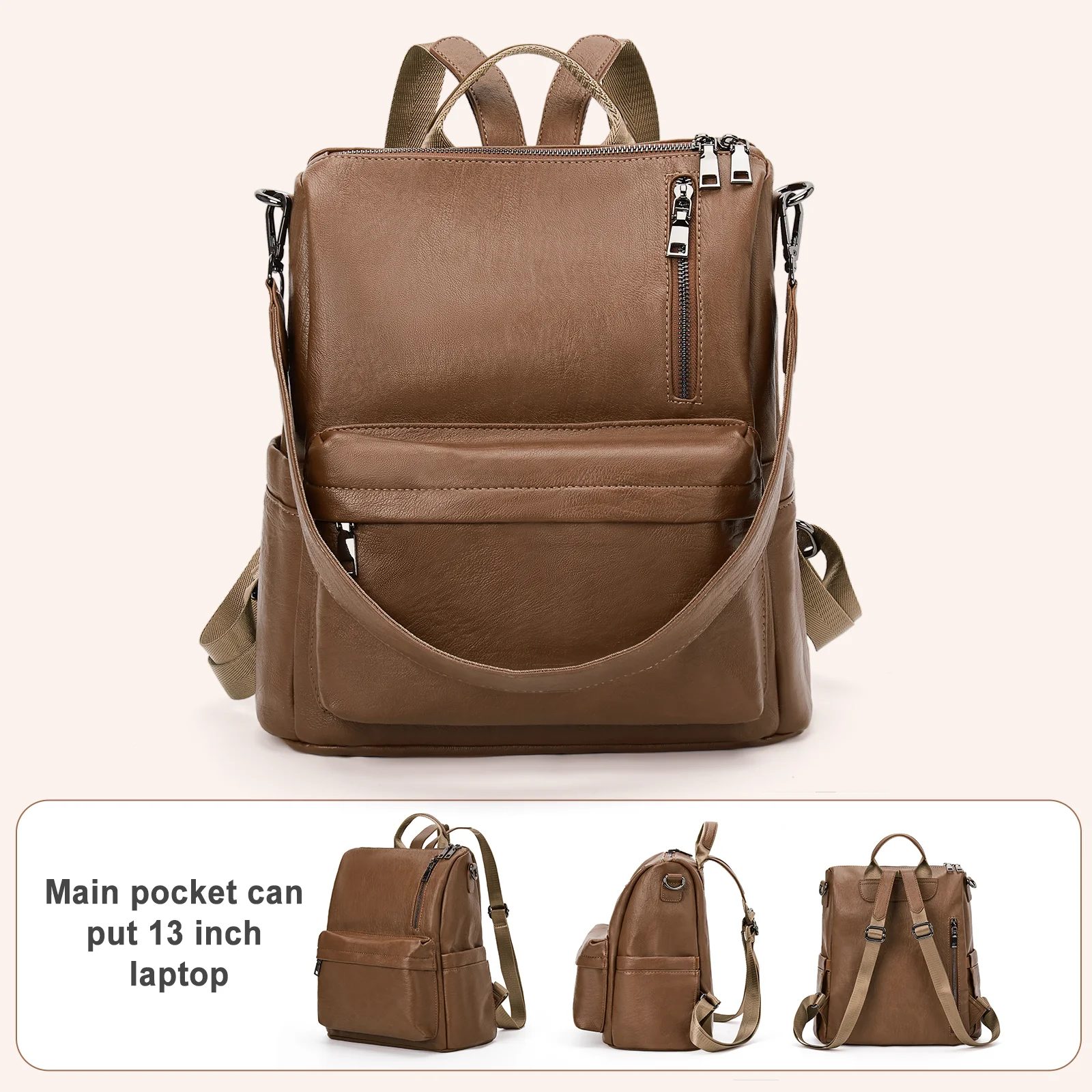 Laptop Backpack for Women PU Leather Bag Handbag, Fashion Commuting Backpack Simple Messenger Bag,Women Teacher Nurse Backpack
