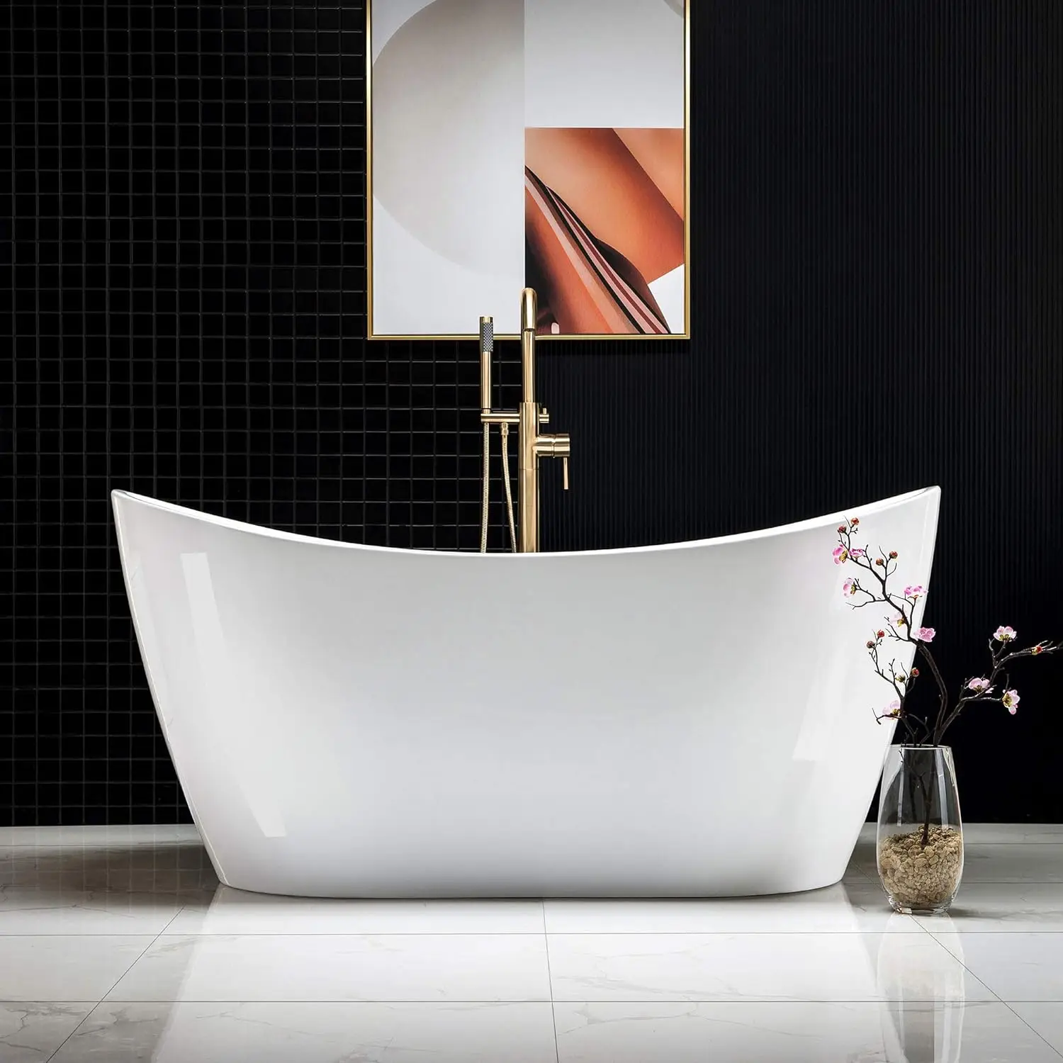 Non-slip bathtub Bathtub Comfortable chic design easy to maintain durable solid brass brushed gold drain modern design bathtub 2