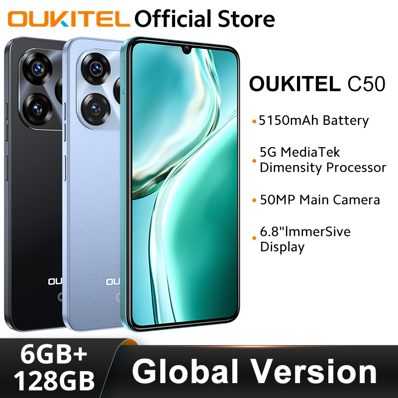 [World Premiere] Oukitel C50 5G Smartphone 6.8â HD+Water drop screen 5150mAh 24GB+128GB Mobile Phone 50 MP Cell Phone