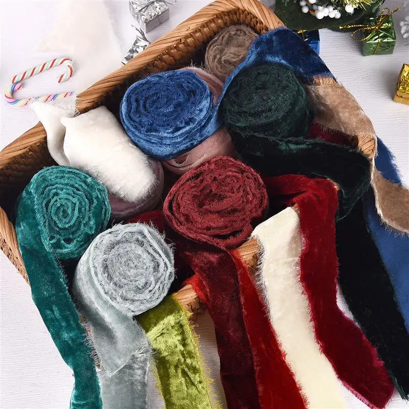 Ribbon decoration Handmade Frayed Edging Velvet Suede Cloth Ribbon For Wedding Invitation Wrapping Bouquets Birthday Party Decorations Gifts wrapping ribbon velvet ribbon