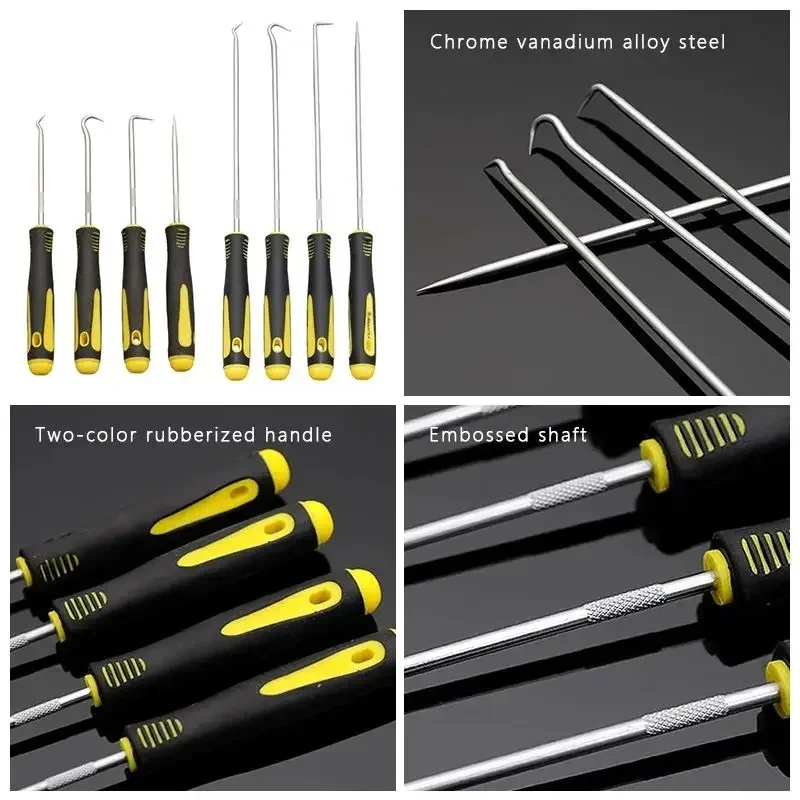 Pick and Hook Set Car Auto Oil Seal/O-Ring Seal Gasket Pick Hook Puller Remover Tire Stone Cleaning Auto Maintenance Tools 4pcs pick and hook set