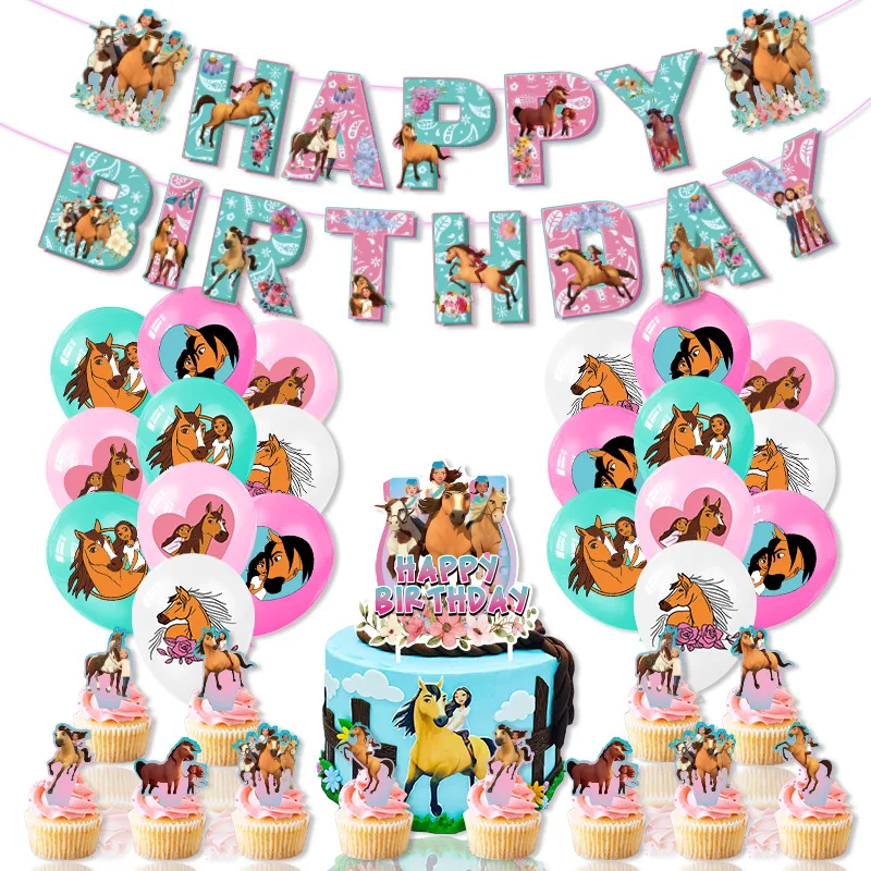 Spirit-Stallion Of The Cimarron Party Decoration Paper Banner Cake Topper Balloon For Kids Birthday Party Decoration Supplies