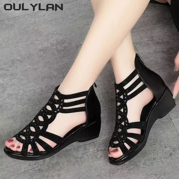 Ladies Wedge Shoes Fashion Casual Designer Shoe Ladies Soft Leather Roman Sandals Women Summer Soft Sole Outwear 2