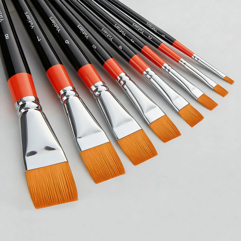 8Pcs 아티스트 플랫 페인트 브러쉬 아크릴 오일 수채화 구아슈 페인팅을위한 나일론 헤어 DIY 공예 및 미술 프로젝트
