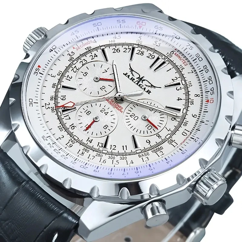 Men's Premium Pilot Timepiece – Automatic Movement with 24-Hour Display and Sophisticated Faux Leather Strap – Ideal for Business or Casual Attire