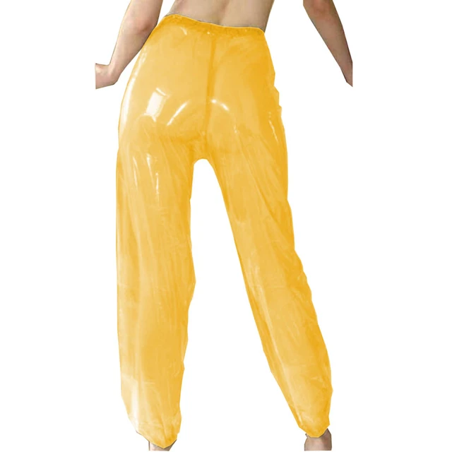 Clear PVC Pants Plastic Transparent Trousers Waterproof Belted Bloomers  Exotic Sheer Loosen Pants Sexy Costumes Club