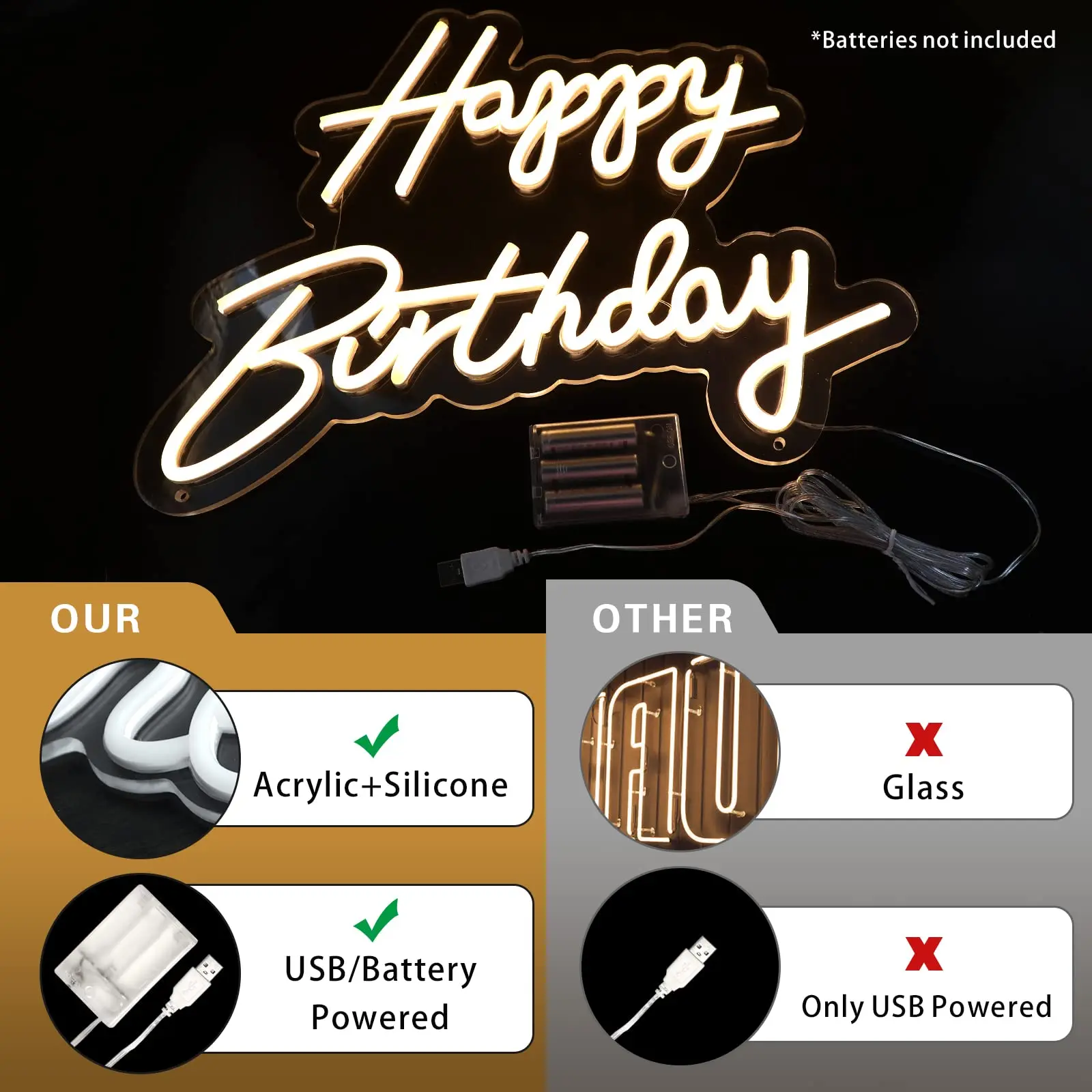 Letrero Led Neon Happy Birthday Fiesta | Meses sin interés