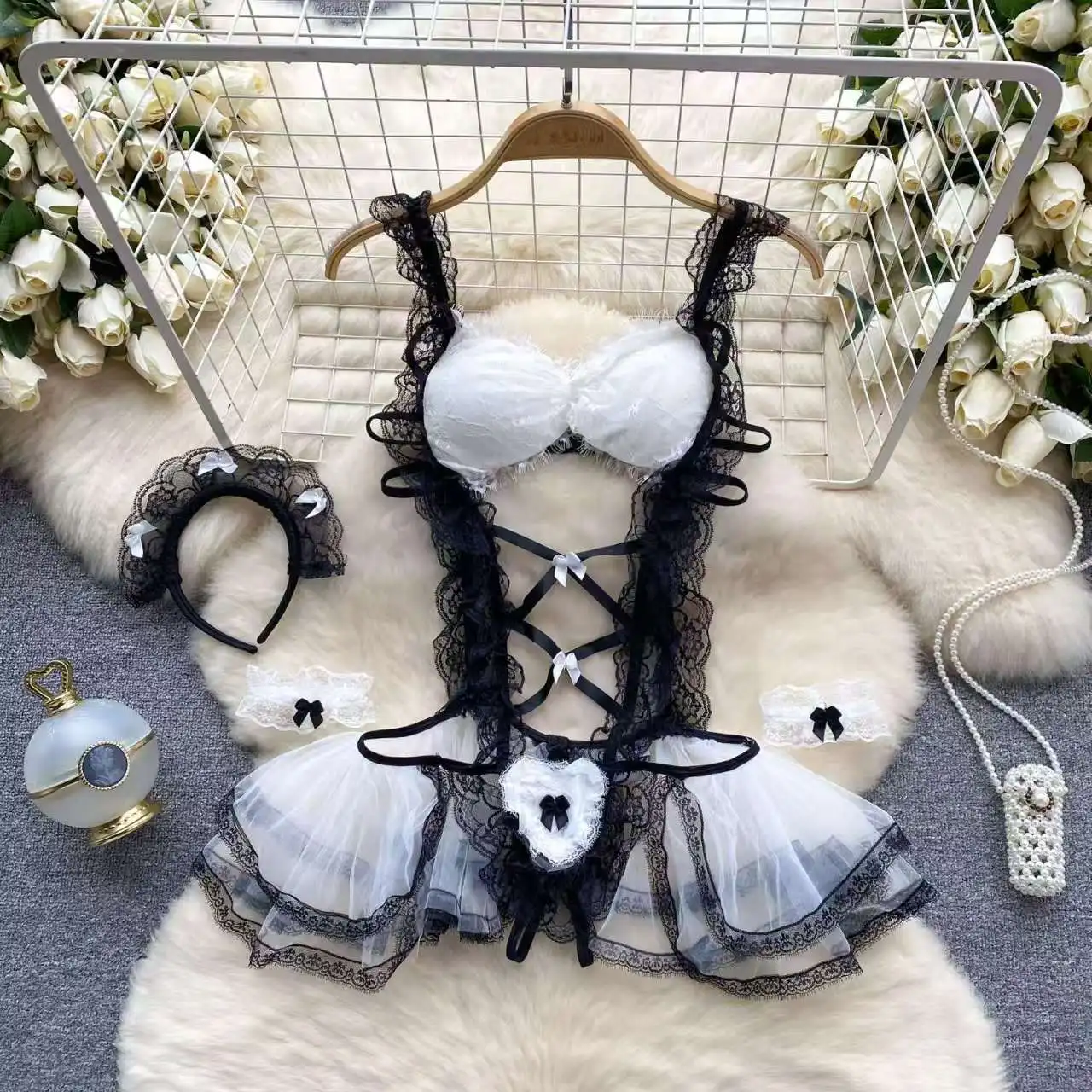 Backless Camisole Women's Bodysuit Hollow Out Sexy Women's Playsuit Toered Lace Mini Dress Erotic Lingerie Women Sexret Clothing