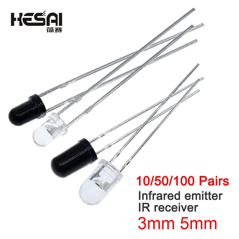 10/50/100 Pairs 5mm 3mm 940nm LEDs Infrared Emitter and IR Receiver