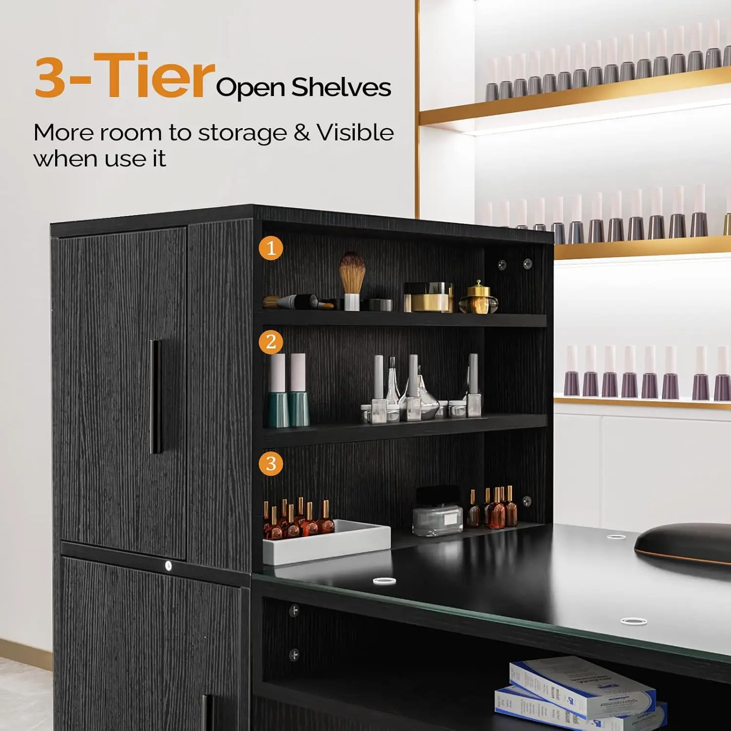 Manicure Table Nail Desk for Nail Tech w/Glass Top & Wrist Rest, Beauty Salon Nail Supplies Decor Workstation Acetone Resistant