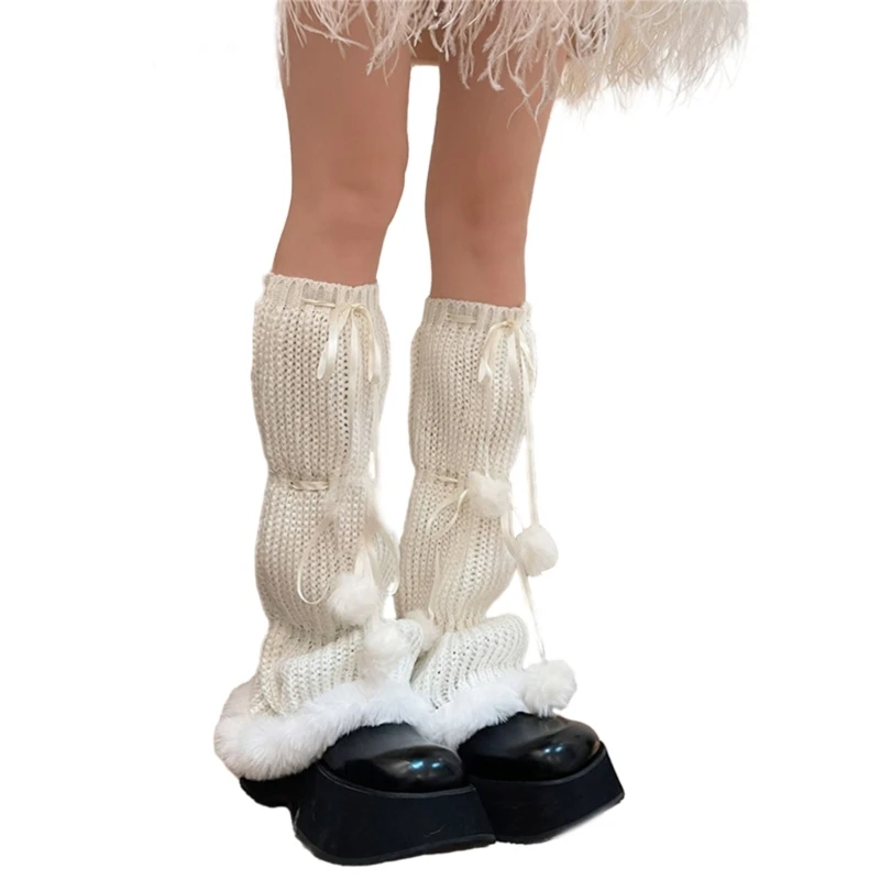 Women's Faux Furs Frilly Leg Warmers Knit Leg Sleeve Students Girls Foot Covers