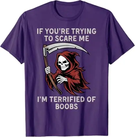 Lustiges Grim Reaper – If You're Trying To Scare Me T-Shirt Y2k Humor Skelett Gothic Grafik Top Neuheit Geschenk Sarkastisches Spruch-T-Shirt – Detail 6