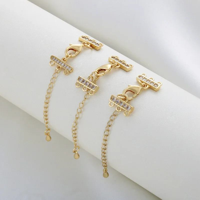 

2 Sets Brass Multi Strand End Bar Lobster Hook Clasps Connector Clasp With Extender Chain For Bracelet Necklace Jewelry Making