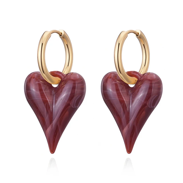 Boucles d'oreilles créoles tendance avec pendentif cœur bonbon, en acrylique doré et acier inoxydable, bijoux féminins
