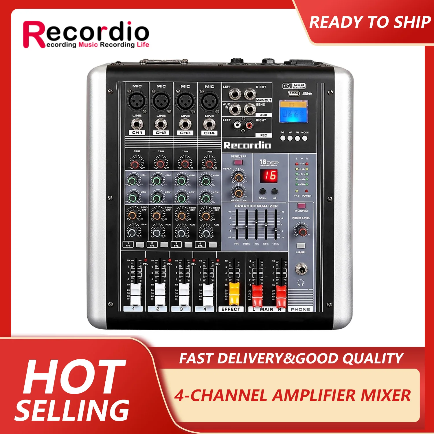 GAX-ML4 Professional 4-Channel Audio Mixer Powerful 16 DPS Effect Blueteeth DJ Audio Mixer With USB Switch For Karaoke Stage KTV