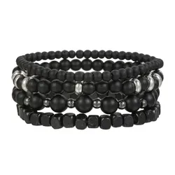 Men's Black Volcanic Stone & Wood Bead Multi-Layer Bracelet Set (ZJ9720)