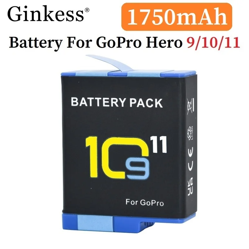 Bateria Recarregável com Estojo para Gopro Acessórios de Câmera 1750mah Apto para Hero 11 Hero Hero 10