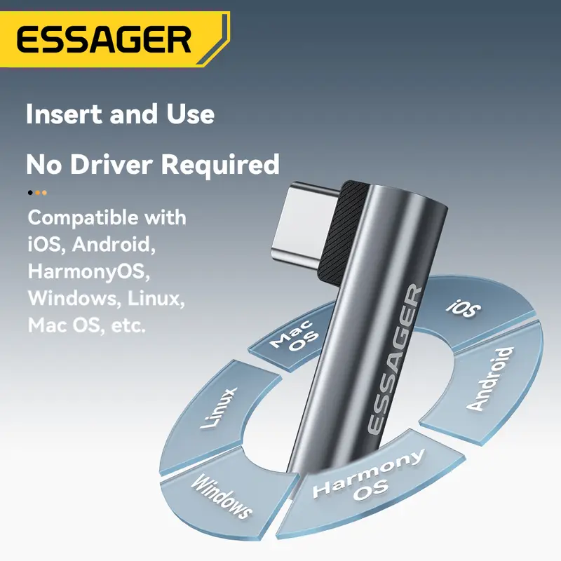 Essager L-shape Type-C to 3.5mm Jack Audio Adapter for iPhone 16 15 Samsung Lighting to 3.5mm Headphone Adapter for iPhone 14 1 - Image 4