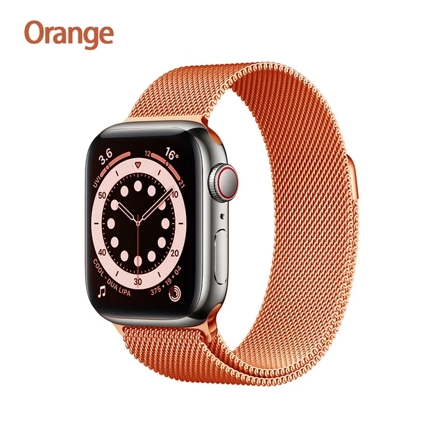 Metal Milanese loop Strap For Apple watch band 7 45mm 44mm 40mm iWatch Series 42mm38mm stainless steel bracelet magnetic 3456 se Orange