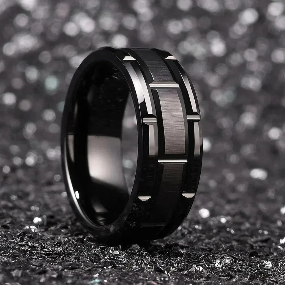 Wedding Rings Finger Rings Jewelry Rings Ring Jewelry 8mm Tungsten Wedding Rings For Men Black Brushed Brick Pattern Men Stainless Steel Rings Wedding Jewelry
