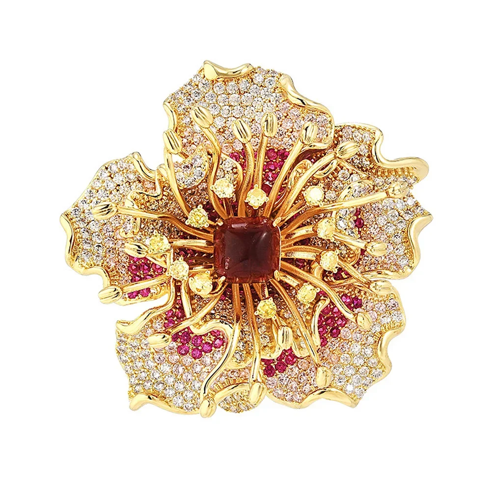 Luxury Rhinestone Flower Brooch for Women Metal Badges Lapel Pin Wedding Party Jewelry Women's Coat Scarf Accessory Corsage