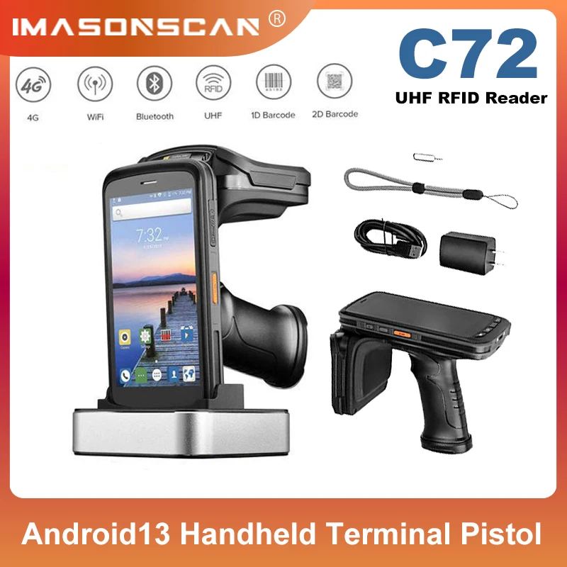 5.2 Inch Data Collectors 1D/2D QR Code Reader Support E710 UHF RFID Reader NFC 4G LTE Android 13 OS Pistol Grip Chainway C72