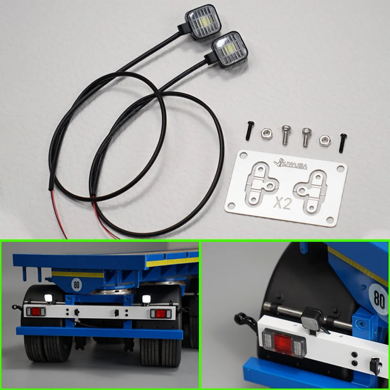 1 Pair LED Square Spotlight Trailer Auxiliary Lights for 1/14 Tamiya RC