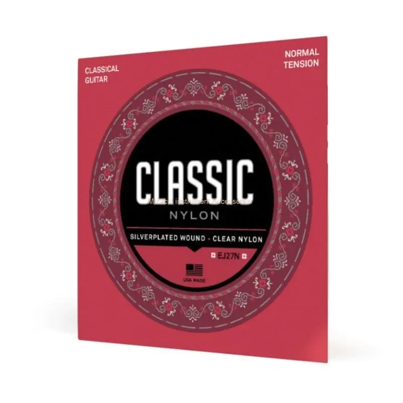 Guitar Strings EJ27N Nylon Classical Silver Plated Wrap Nylon Core Clear Student Trebles Normal Tension
