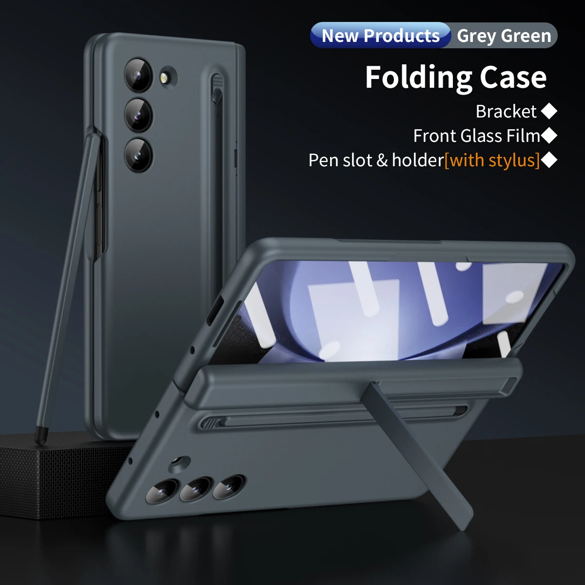 Luxury Fold Stand Phone Case with Pen Holder and Elastic Skin Feel