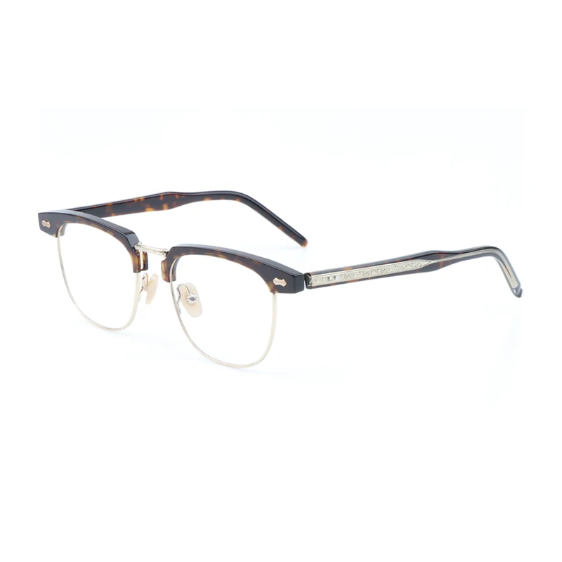 

Basames New Browline Eyeglasses for Men Handmade High Quality Half Rim Titanium Black Glasses Frame Female Nearsighted TH9132