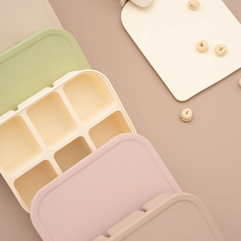 Food Grade Silicone Baby Food Storage Container Six Grids Ice Cube Tray Molds Square Snack Box with Removable Lid Kids Tableware