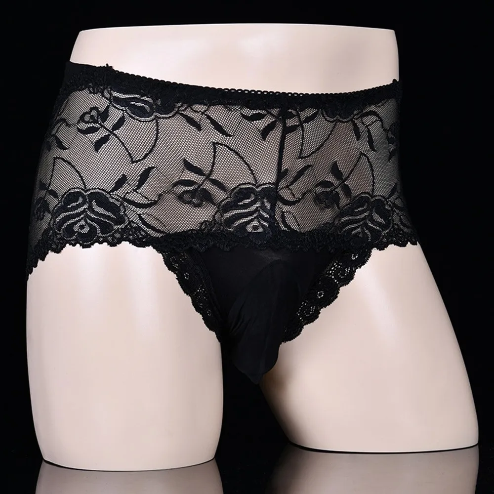 

Sexy Lace Seamless Briefs Men's Ultra-thin Underwear Gay Transparent Breathable Mesh Underpants Sissy Pouch Panties Soft Undies