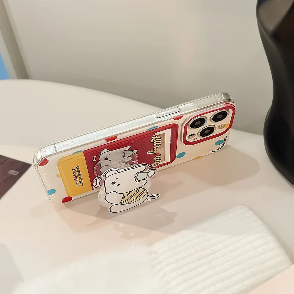 Chic Polka Dot Phone Case with Puppy Stand & Lanyard