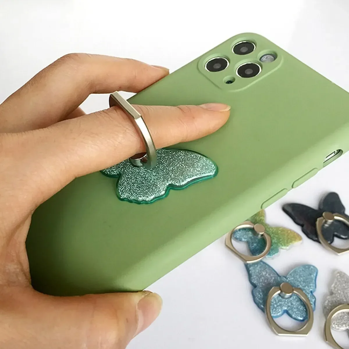 Universal Glitter Beautiful Butterfly Mobile Phone Handle Holder Portable Desktop Bracket Ring Holder Mobile Phone Holder Socket