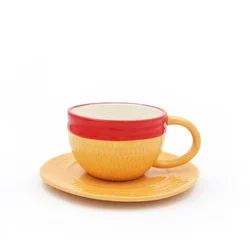 Quirky Cartoon Ceramic Mug and Saucer Set - Whimsical Breakfast Mug - 250ml (Yellow)