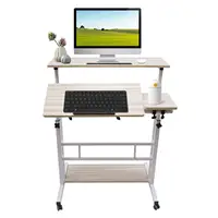 Mobile Stand Up Desk Adjustable Laptop Desk With Wheels Home Office Computer Table-White 1