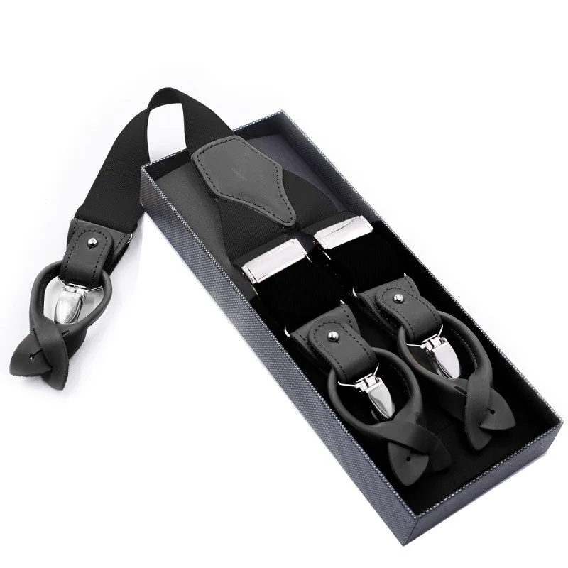 

50Pcs Black Leather Men Suspenders 6 Clips Braces Vintage Unisex Casual Suspensorio Tirante Trousers Strap Bretele 3.5 X125cm